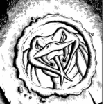 wax sigil of a fanged serpent